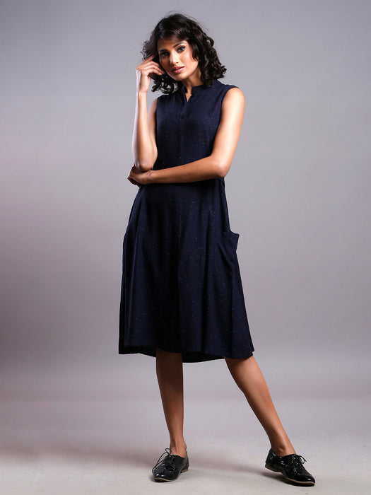STOCK CLEARANCE SALE- NAVY TAB DETAIL DRESS SLEEVELESS
