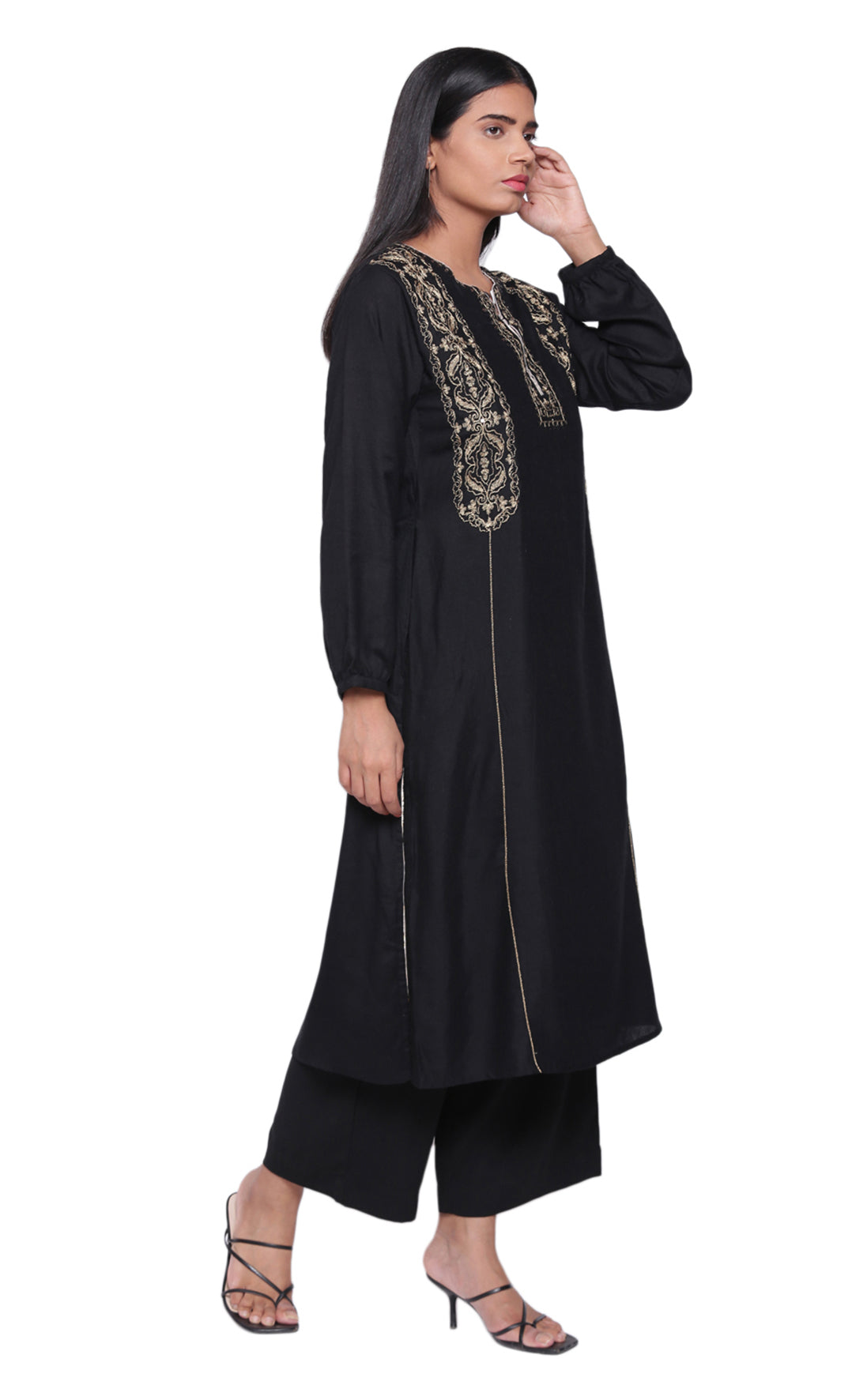 Black & Gold Zari Embroidered Kurta