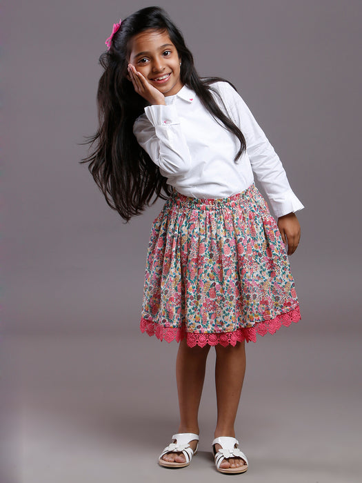 PRINTED LACE DETAIL SKIRT