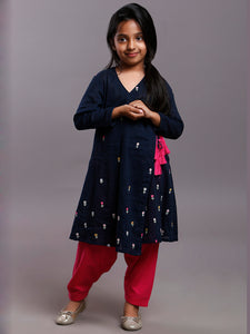 FLORAL EMBROIDERED WRAP KURTA SET - KIDS