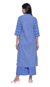 Printed Ink Blue Kurta With Side Pockets