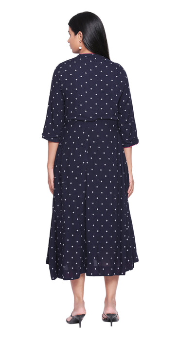 Navy Boho Tasseled Midi Dress