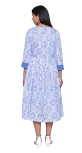 Ink Blue Printed Midi Dress wit Side Pockets