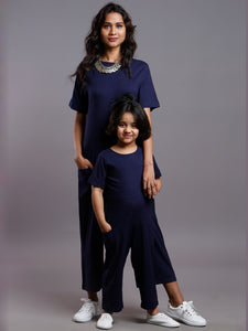 NAVY PLAIN STRETCH JUMPSUIT KIDS