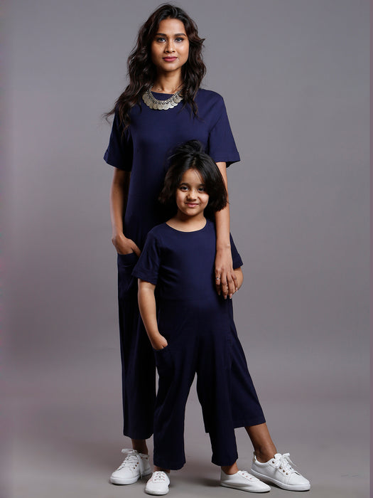 NAVY PLAIN STRETCH JUMPSUIT KIDS