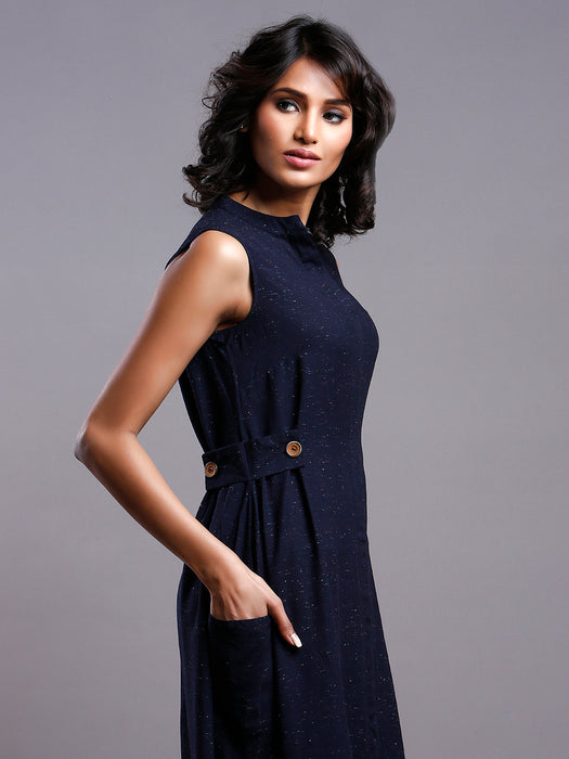 SOLD OUT- NAVY NEPS TAB DETAIL DRESS SLEEVELESS