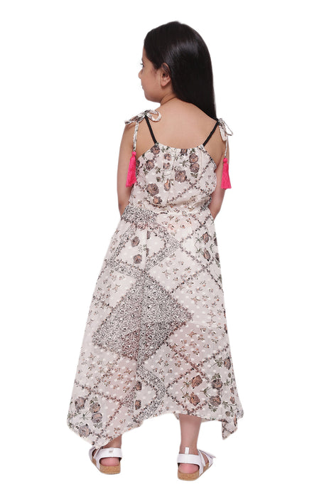 Strappy Handkerchief Hem Kids dress Off-white Printed