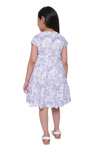 Blue & White Cotton Printed Dress Kid's
