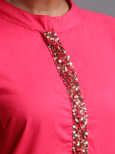 PINK SEQUINNED PLACKET DRESS