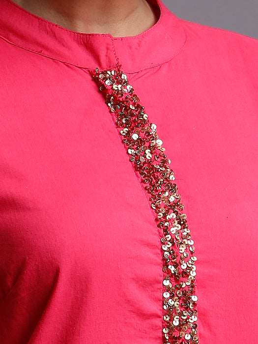 PINK SEQUINNED PLACKET DRESS
