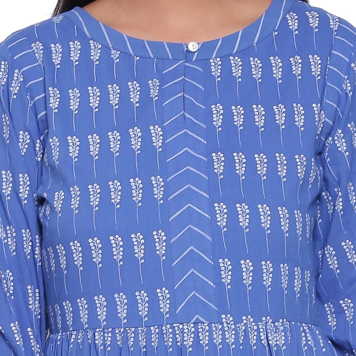 Ink Blue Printed Tiered Dress Long