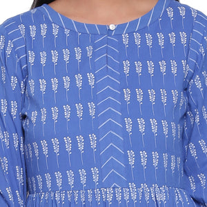 Ink Blue Printed Tiered Dress Long