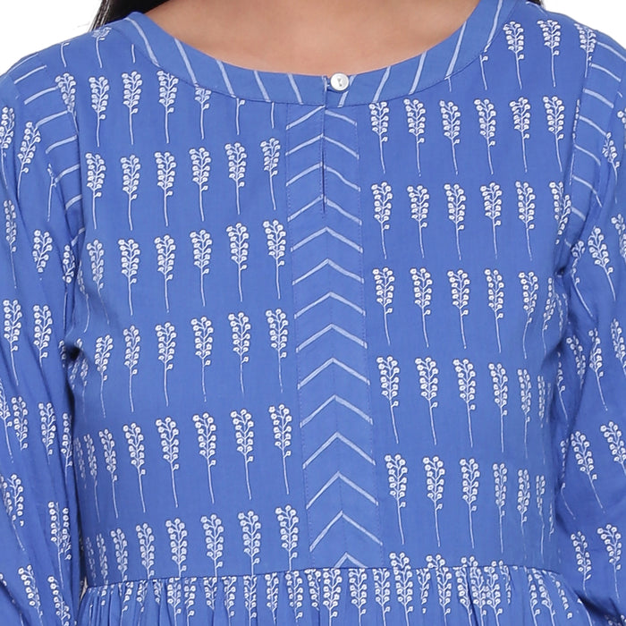 Ink Blue Printed Tiered Dress Long