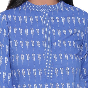 Printed Ink Blue Kurta With Side Pockets