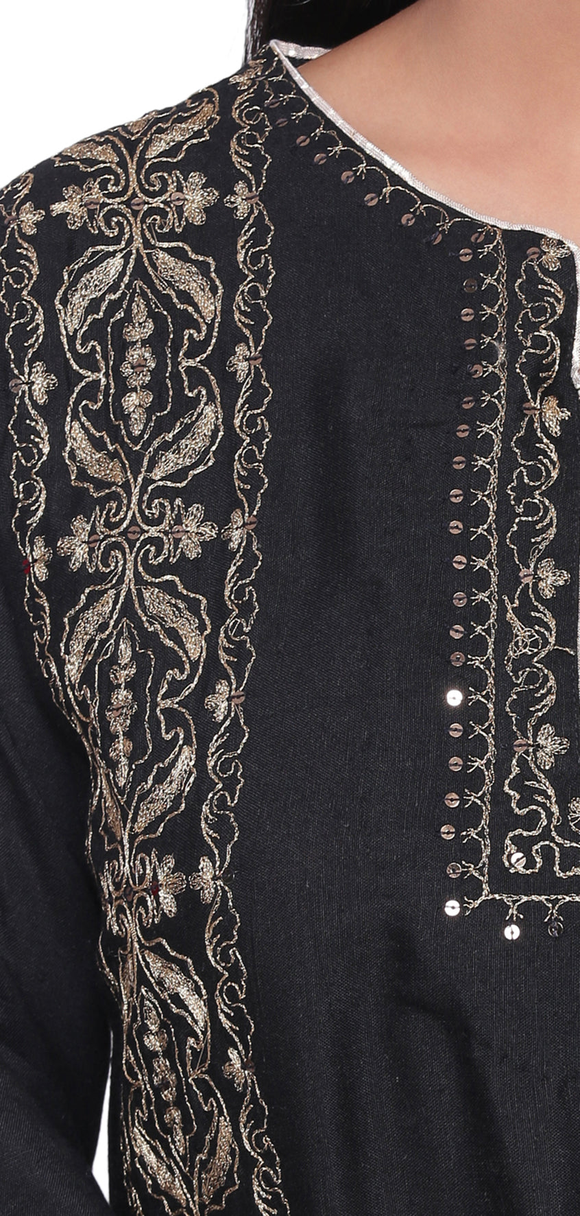 Black & Gold Zari Embroidered Kurta