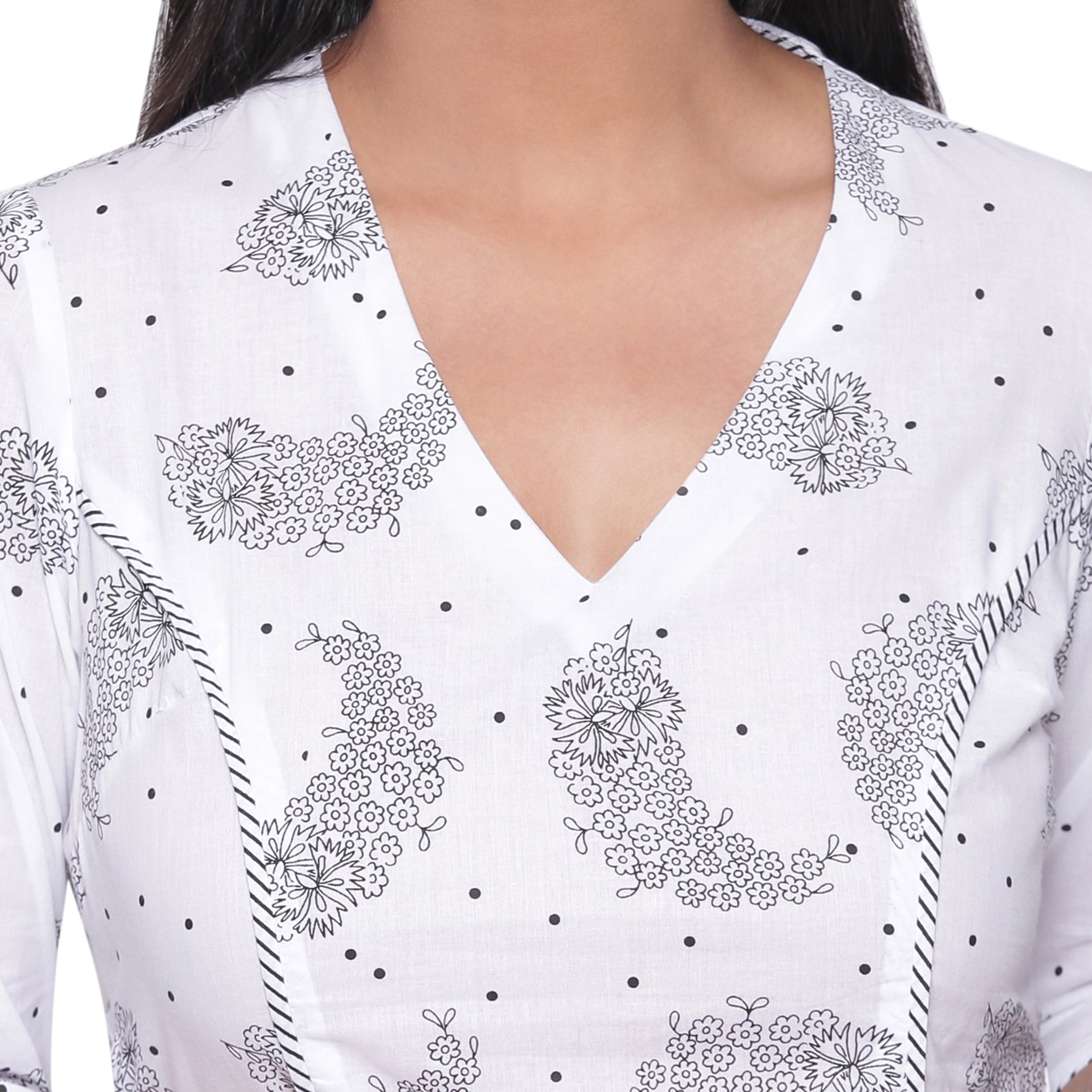 Paisley A-Line B&W Kurta with Pockets