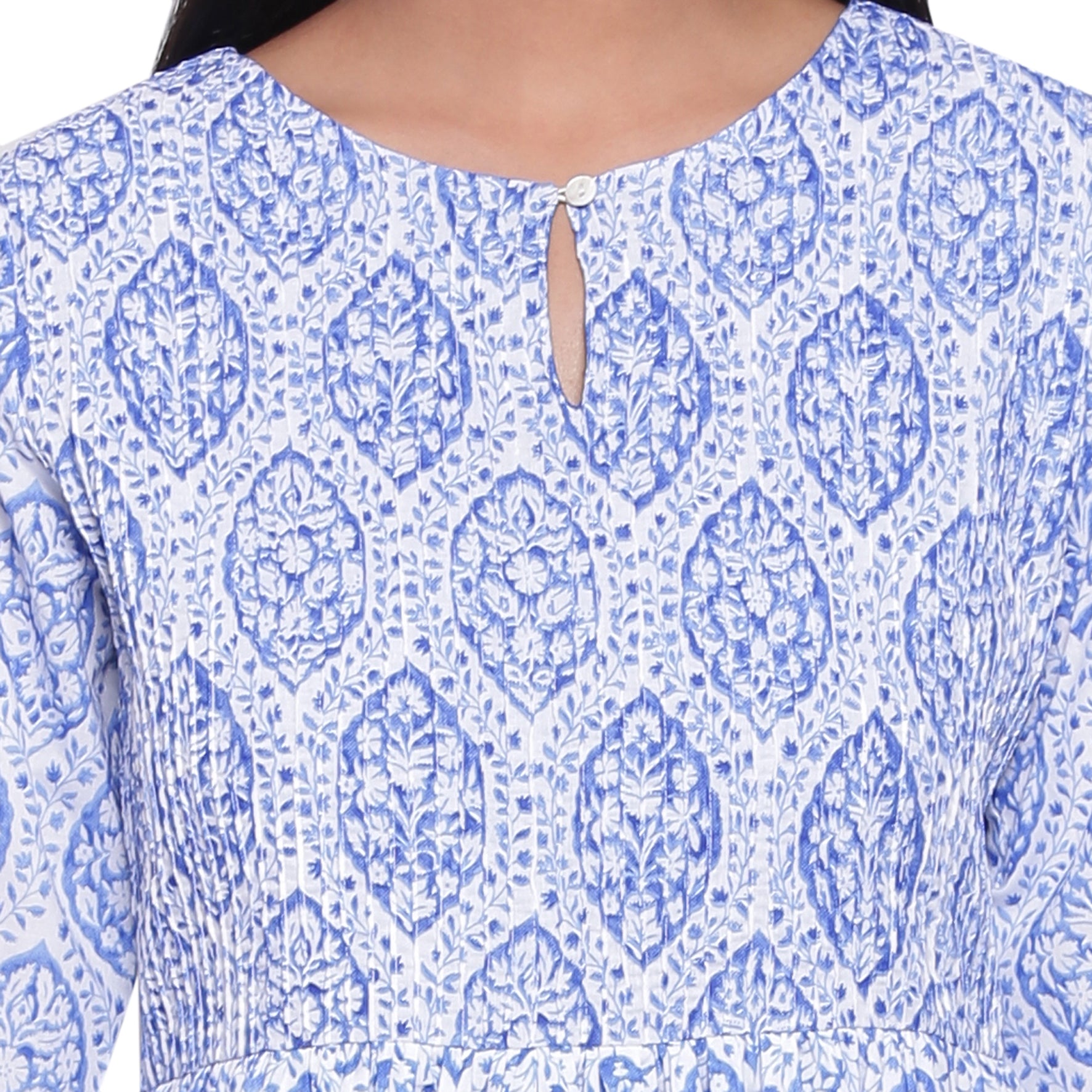 Ink Blue Printed Midi Dress wit Side Pockets