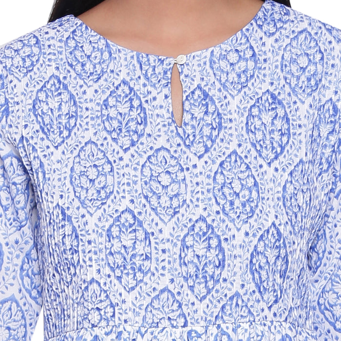Ink Blue Printed Midi Dress wit Side Pockets
