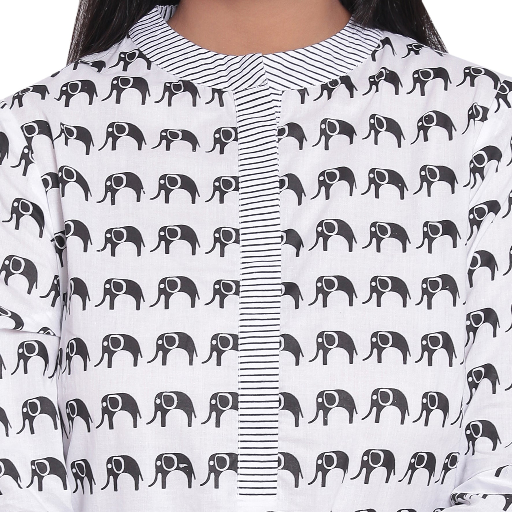 Printed B&W Kurta With Side Pockets