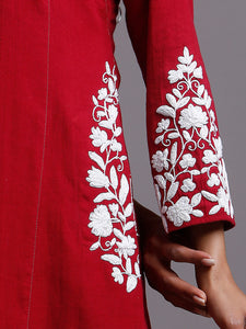 SCARLET RED EMBD KAFTAN KURTA