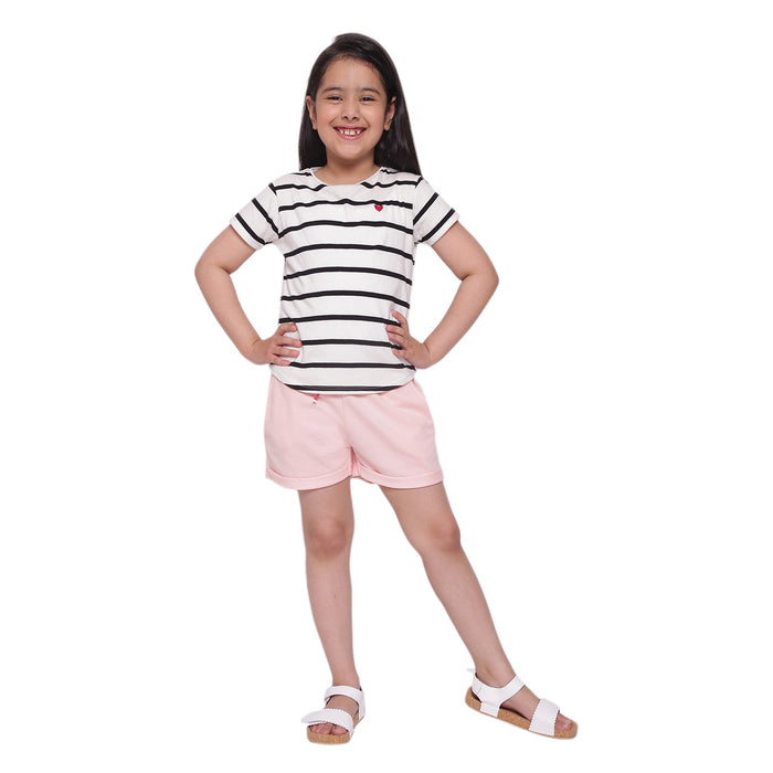 Black & White Stripe Heart Embroidery T-shirt