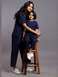 NAVY PLAIN STRETCH JUMPSUIT KIDS