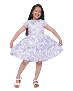 Blue & White Cotton Printed Dress Kid's