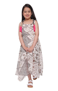 Strappy Handkerchief Hem Kids dress Off-white Printed