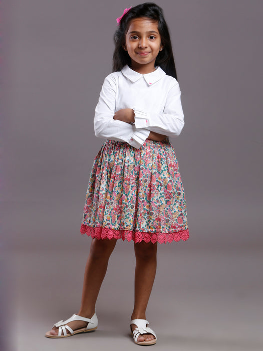 PRINTED LACE DETAIL SKIRT