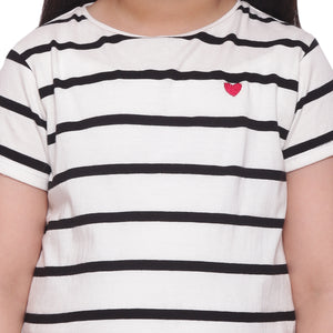 Black & White Stripe Heart Embroidery T-shirt