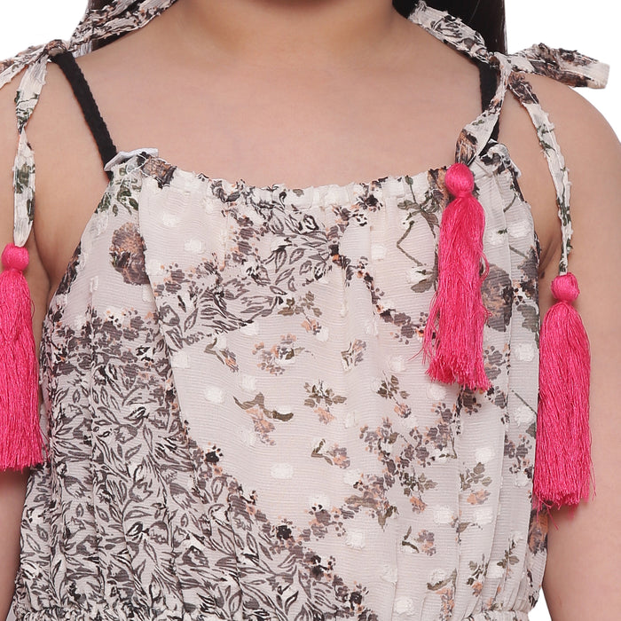 Strappy Handkerchief Hem Kids dress Off-white Printed