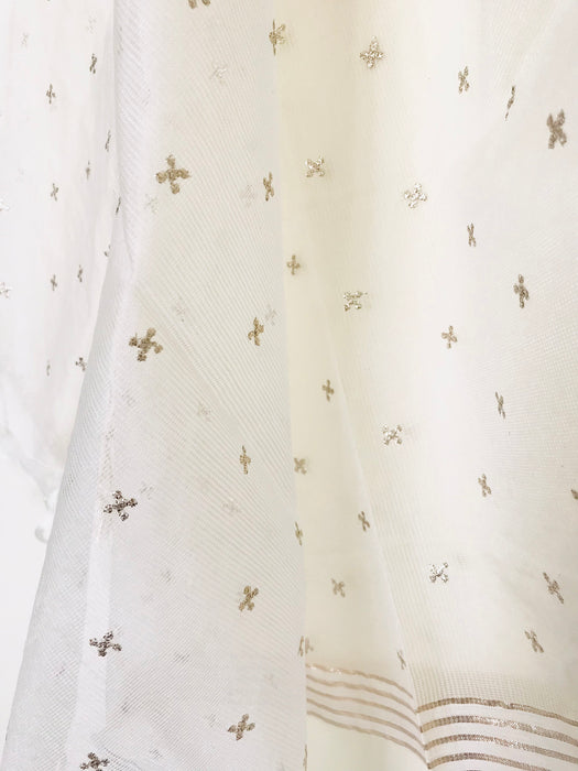 HAND-WOVEN CHANDERI EMBROIDERED DUPATTA- CREAM