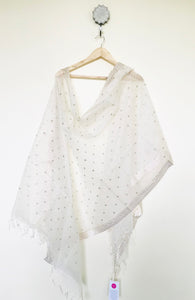 HAND-WOVEN CHANDERI EMBROIDERED DUPATTA- CREAM