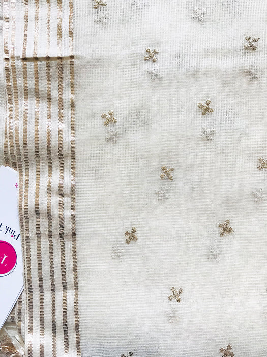 HAND-WOVEN CHANDERI EMBROIDERED DUPATTA- CREAM