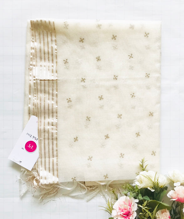 HAND-WOVEN CHANDERI EMBROIDERED DUPATTA- CREAM