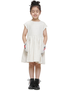 BEIGE POCKET EMBROIDERED DRESS