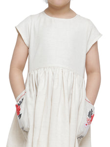 BEIGE POCKET EMBROIDERED DRESS