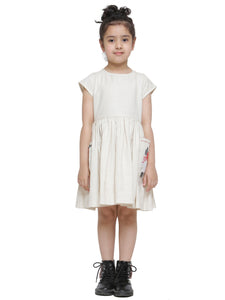BEIGE POCKET EMBROIDERED DRESS
