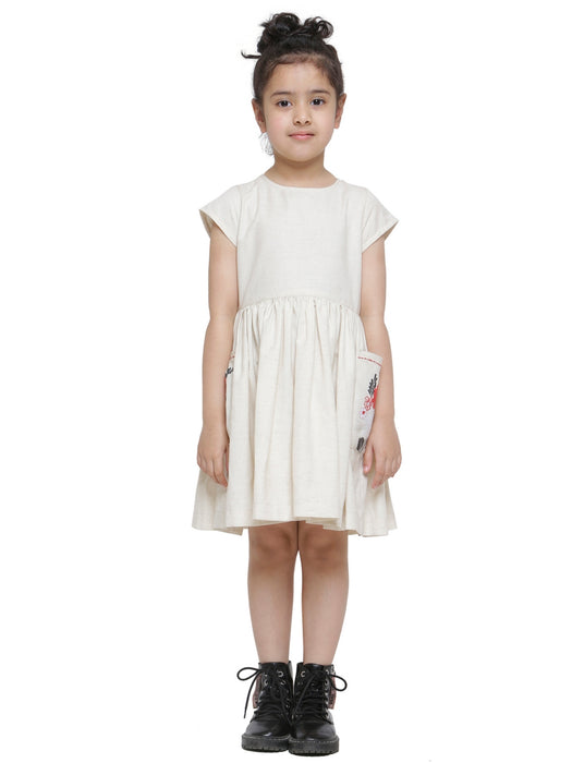 BEIGE POCKET EMBROIDERED DRESS