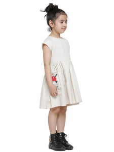 BEIGE POCKET EMBROIDERED DRESS