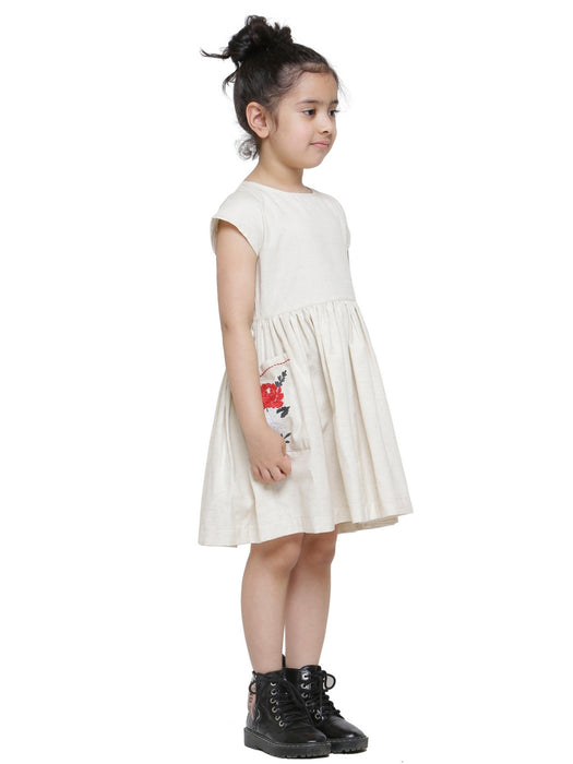 BEIGE POCKET EMBROIDERED DRESS