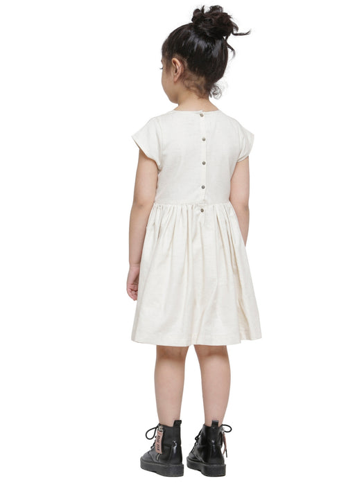 BEIGE POCKET EMBROIDERED DRESS