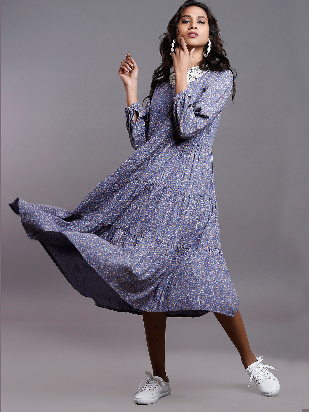 BLUE IRIS VINTAGE COLLAR DRESS MOM S The Pink Tint Store