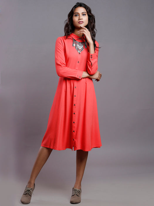 CORAL NEPS SHIRT DRESS- MOM