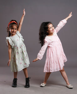 MULMUL EMBROIDERED COTTON DRESS PASTEL GREEN
