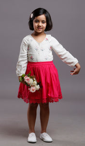 KIDS FLORAL EMBROIDERED STRIPE COTTON TOP