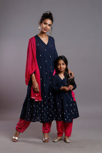 FLORAL EMBROIDERED WRAP KURTA SET - KIDS
