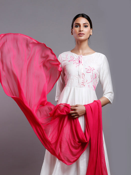 RASPBERRY PINK CHIFFON EMBROIDERED DUPATTA