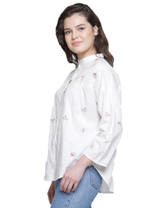 SOLD OUT- MULMUL COTTON FLORAL EMBROIDERED SHIRT OFF-WHITE