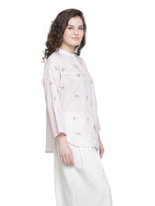 SOLD OUT- MULMUL COTTON FLORAL EMBROIDERED SHIRT PINK